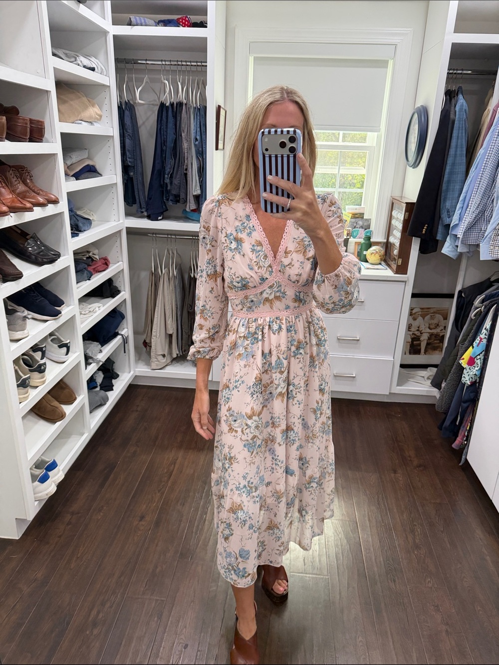 Amazon Floral Pink V-Neck Midi Dress S NWT